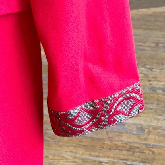 Red, medium length high neckline embellished, vintage jacket - Picture 6 of 11